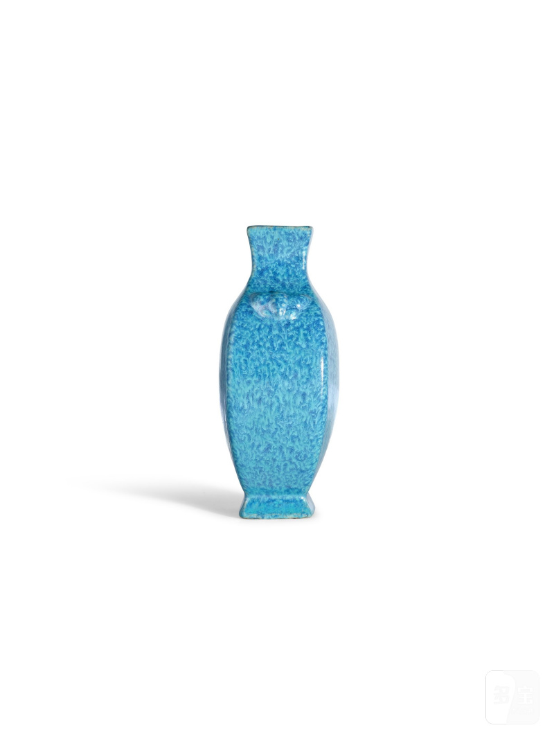 清十八世紀　爐鈞釉小扁壺 | A SMALL ROBIN'S-EGG-GLAZED FLATTERNED FLASK - 图4